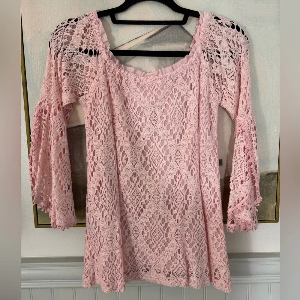 TEMPTATION POSITANO Designer Lace Light Baby Pink Top Blouse Size XS - Picture 5 of 7